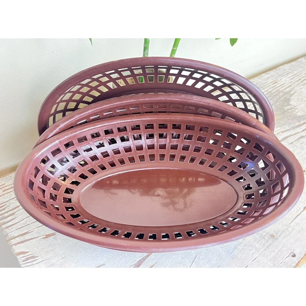 Vintage 1960s Brown Retro Plastic Oval Hamburger Frys Chip Serving Basket Taiwan